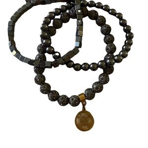 Rustic Cuff 3 Gunmetal Beaded Bracelets